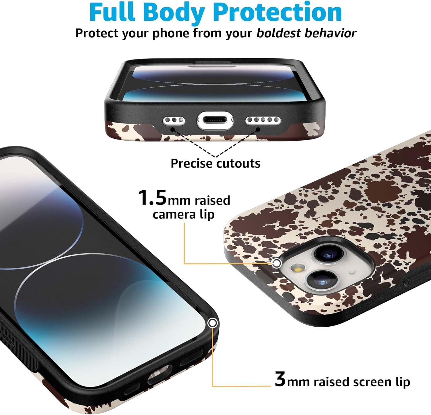 Casely iPhone 15 Plus Case | Cowgirl Envy | Cow Print | Bold Protective Design | Compatible with MagSafe