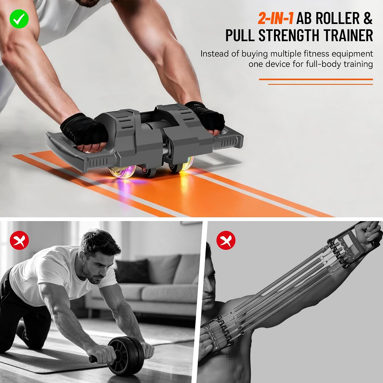 2-in-1 Auto-Rebound Ab Wheel & Resistance Puller for Full Body Workout