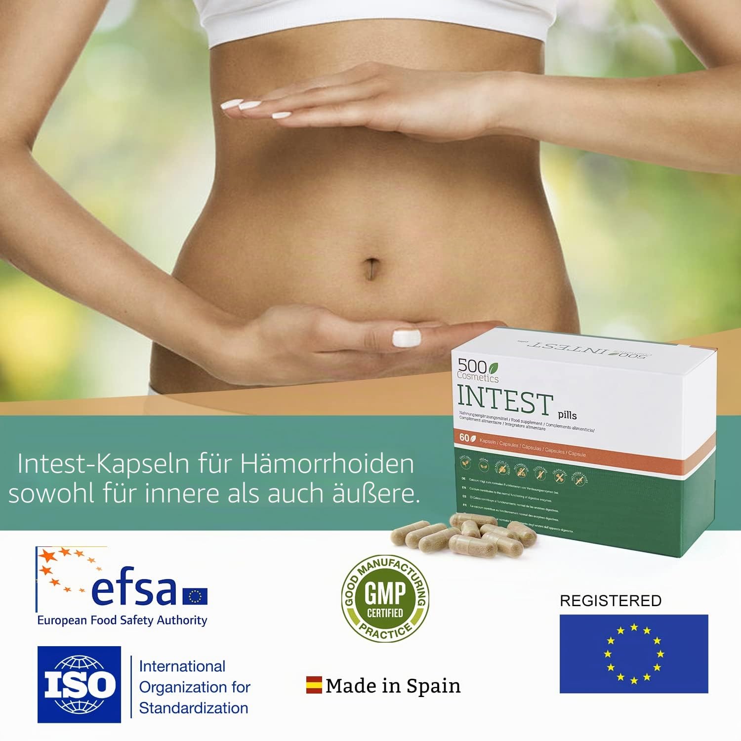 500Cosmetics Intest- Natürliche Kapseln zur Vorbeugung und Vermeidung von Hämorrhoiden – Verbessert die Durchblutung und bekämpft Verstopfungen – Für Mann und Frau. (1)