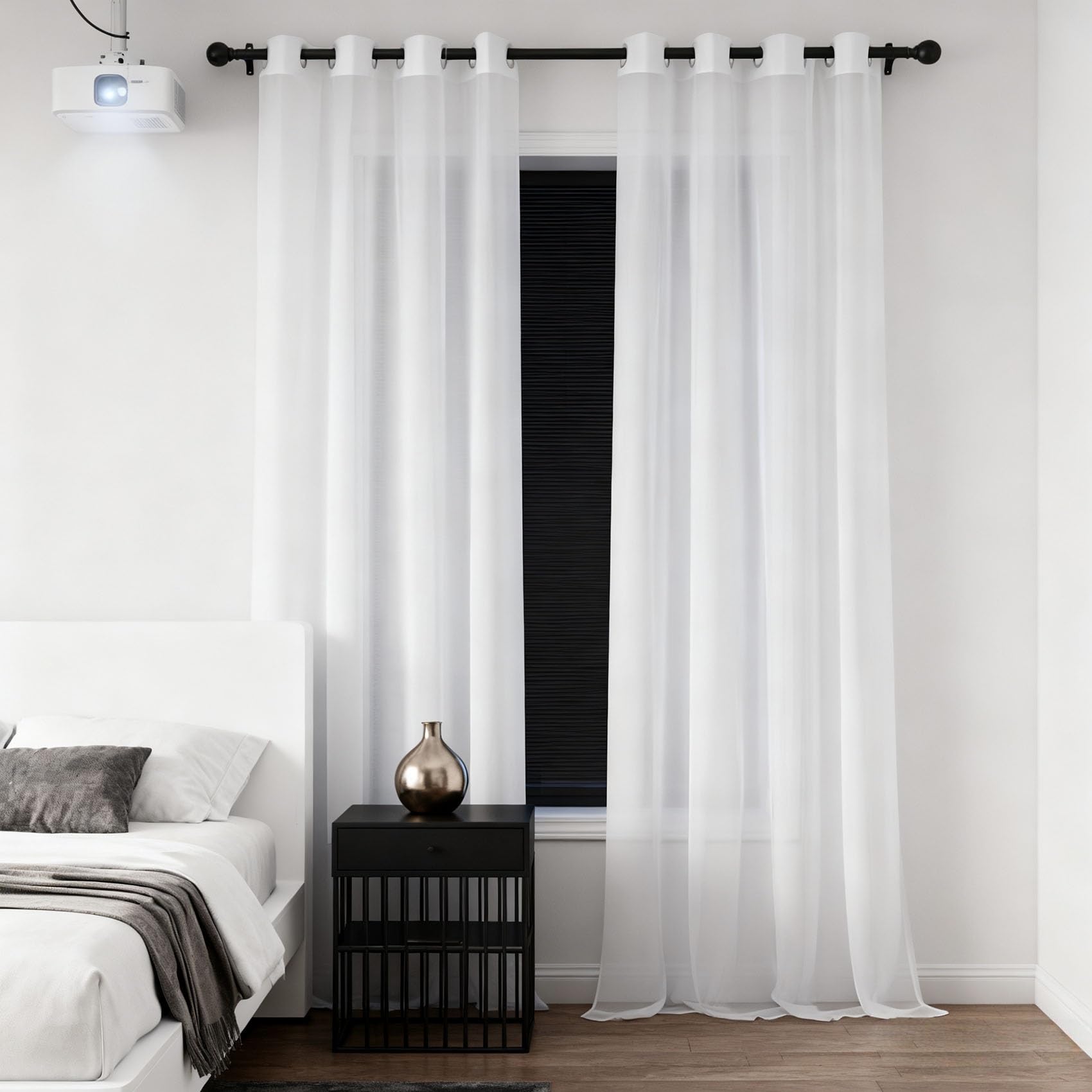 Cortinas translucidas modernas blancas 185x194 cm, visillos finitos con ojales para dormitorio