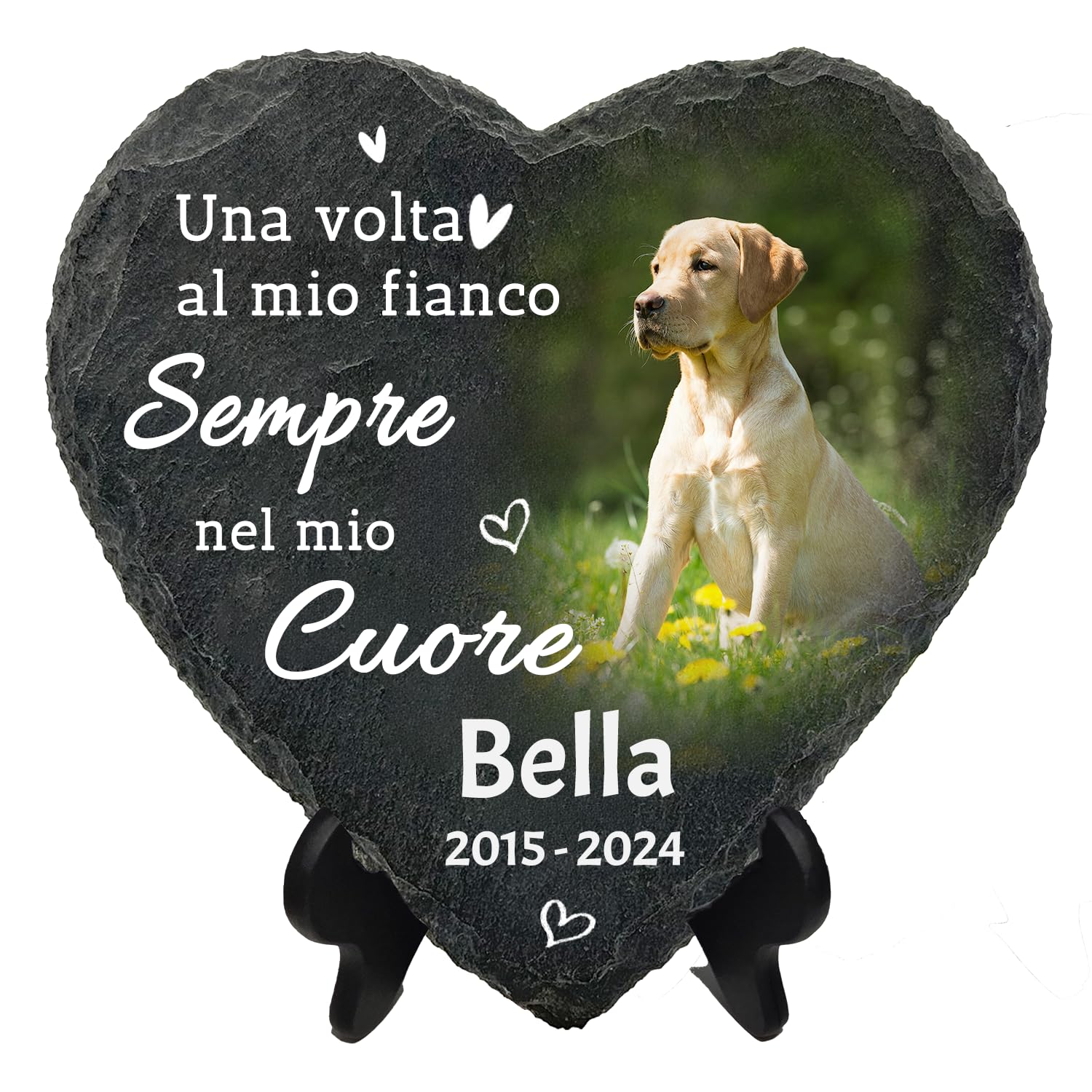 Pietra commemorativa Personalizzata per Animali Domestici, Targa a Forma di Cuore con Foto, Regali per la Perdita di Un Cane/Gatto - Nome, Data