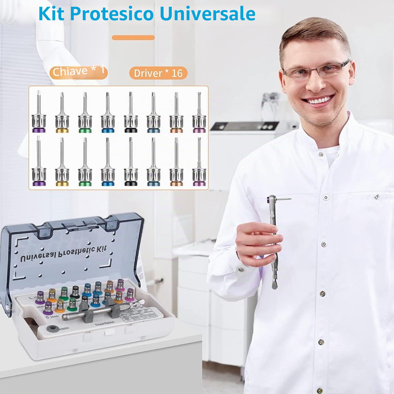 Implant Torque Wrench Kit, Dental Restoration Tools,Protesi Strumenti di Riparazione Universale Kit con 16 Pezzi Cacciavite