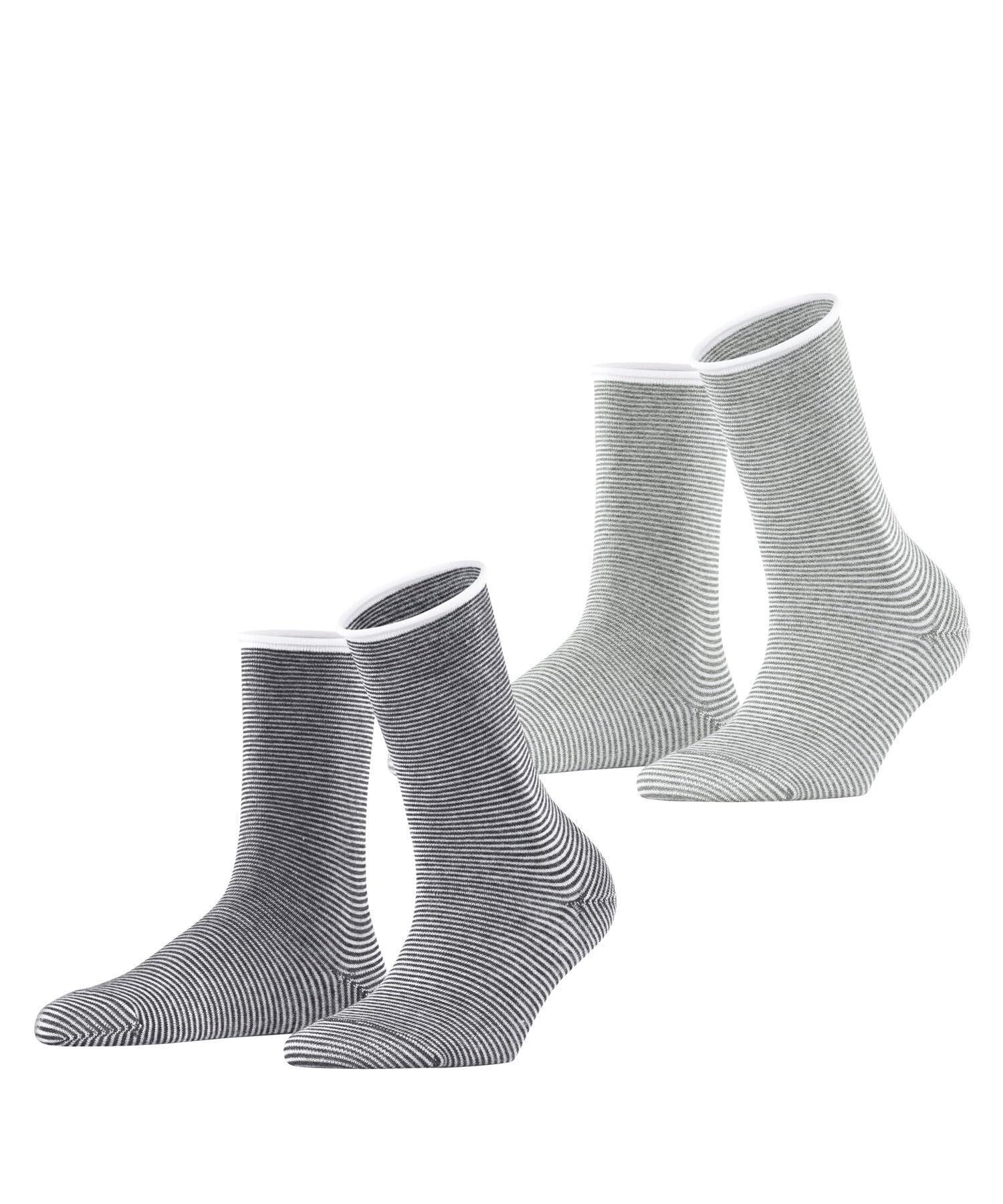 ESPRIT Women's Allover Stripe Multipack W So Cotton Patterned 2 Pairs Socks, Grey Mix 0010, 2.5-5