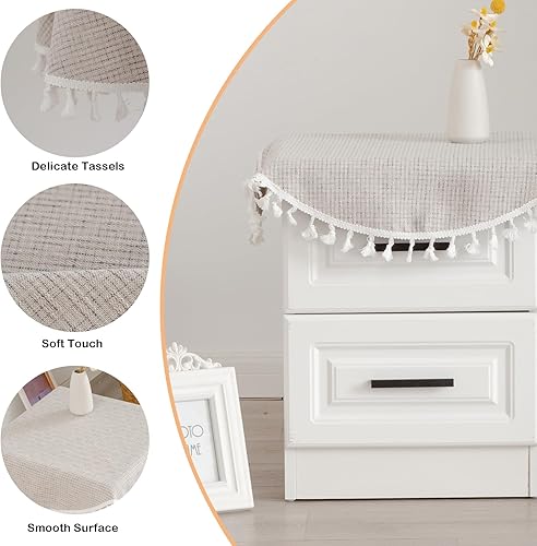 Miniatura 4 de Mantel redondo pequeño rústico de arpillera suave y gruesa, lavable, a prueba de polvo, con borlas, para mesita de noche, comedor, decoración de