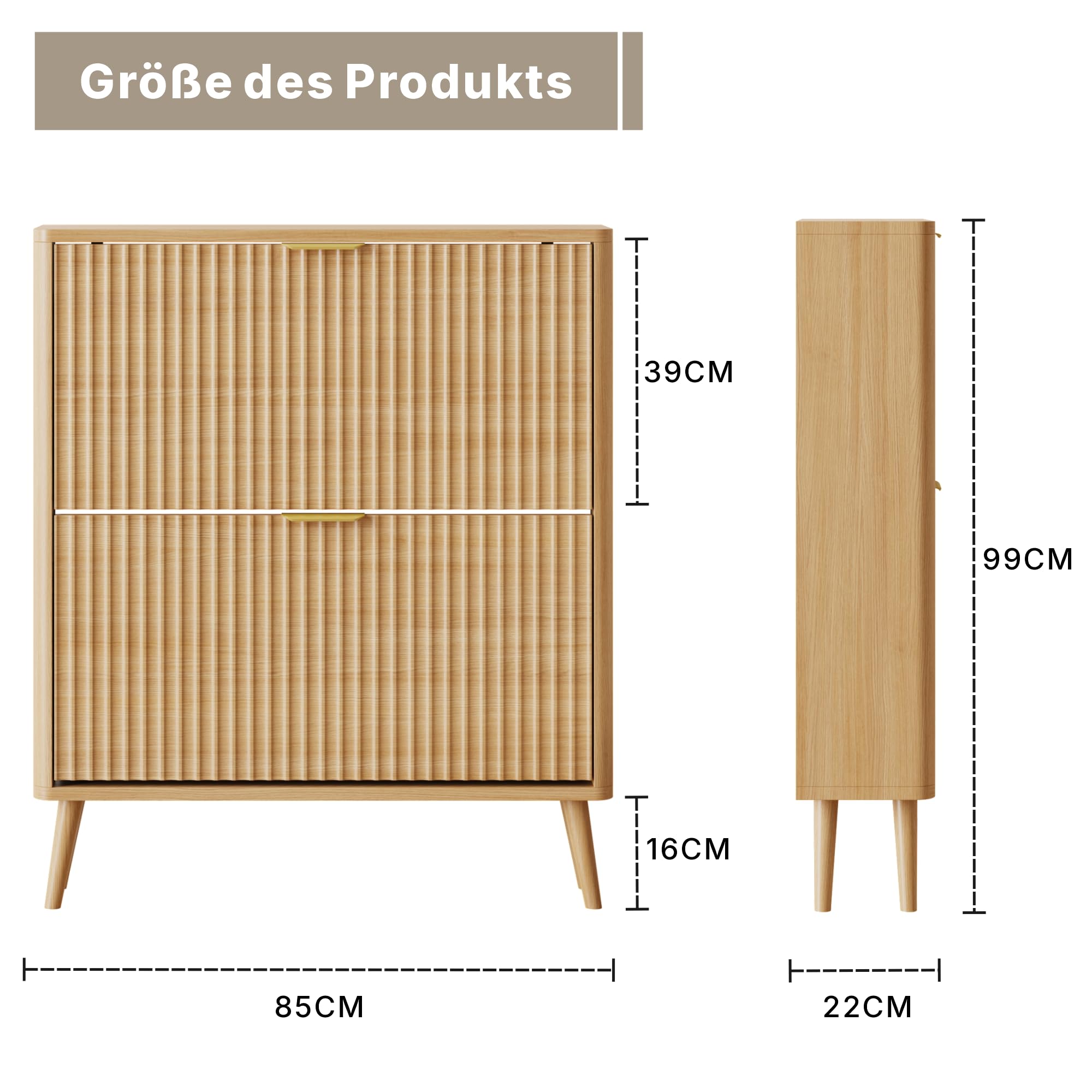 Schuhschrank, Schuhkipper mit 2 Klappen, Schuhregal Schmal, versteckte Schuhaufbewahrung, Schuhschrank Holz für Eingangsbereich, Flur (Natürliche Farbe)