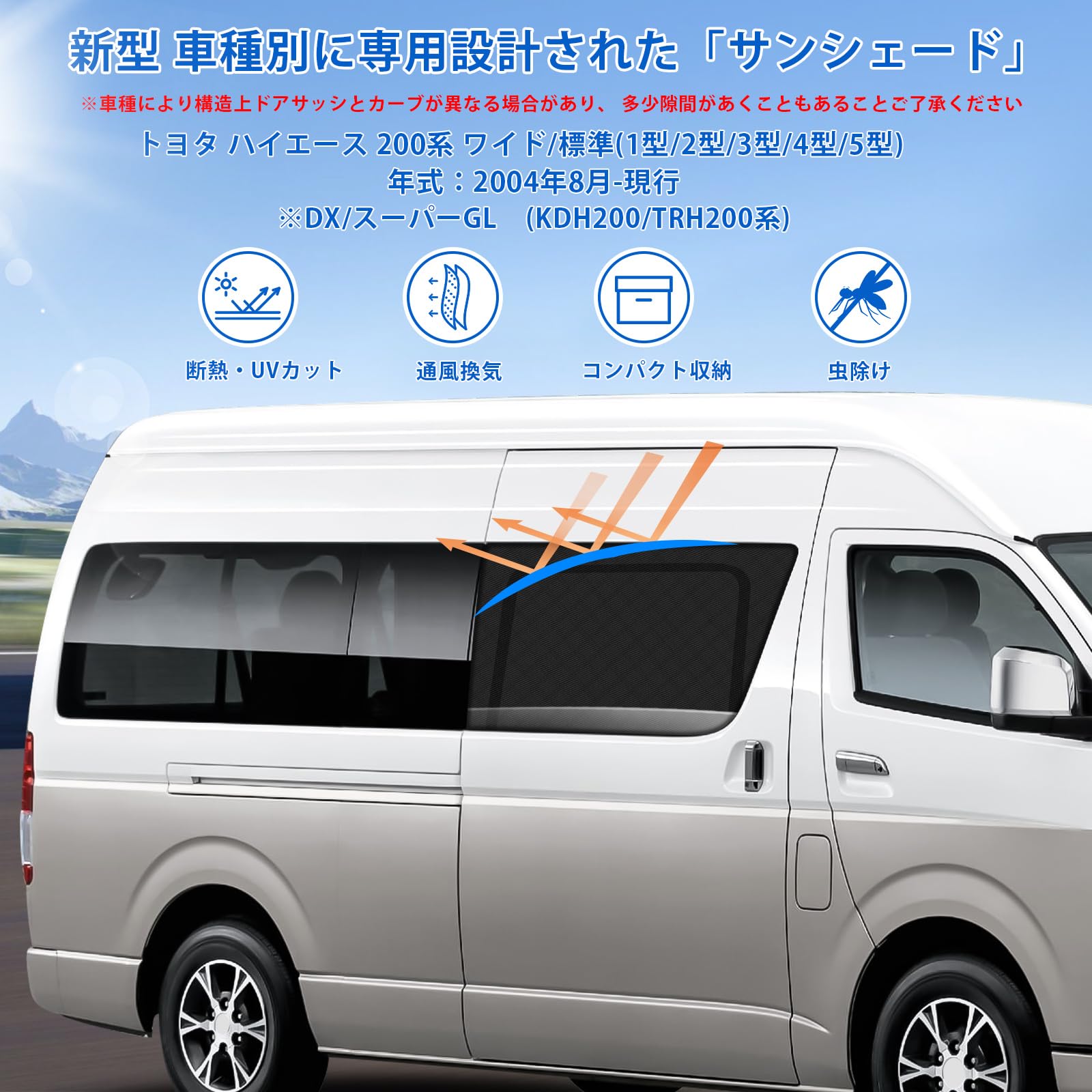Amazon | 新型 ハイエース 200系 ワイド 標準 専用 サンシェード