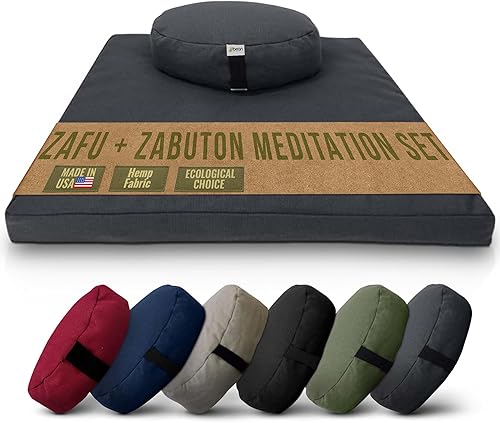 Bean Products - Juego de cojines de meditación, un zafu y un zafutón, 100 % algodón orgánico o cáñamo, relleno de trigo sarraceno orgánico,