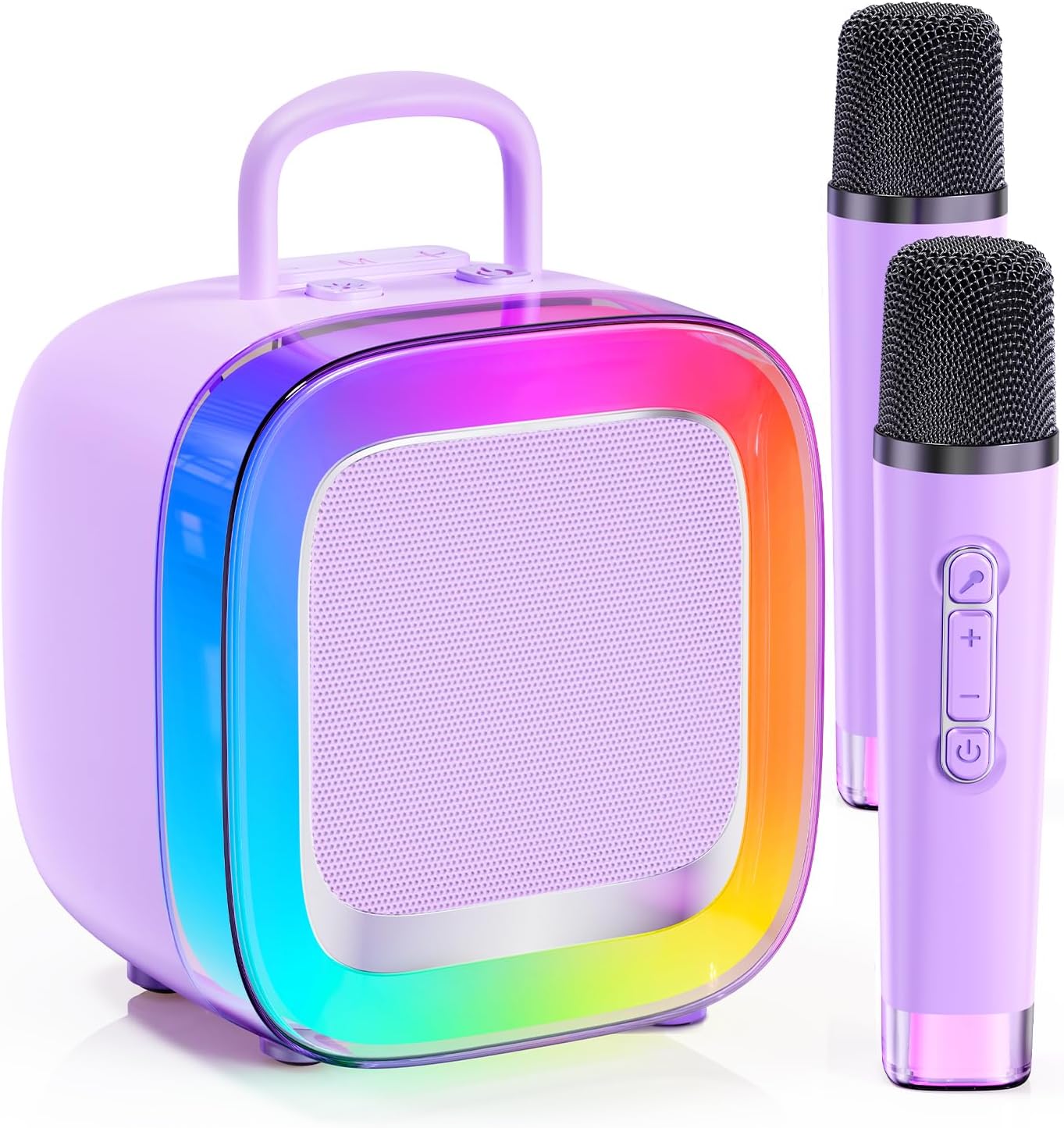 Kinglucky Karaoke Machine for Kids (Exclusive Edition) Girls Ages 3-12 with 2 Light-Up Microphones, Kid-Sized & Portable Bluetooth Speaker with Voice Effects for Birthday, Family Fun & Party (Purple)