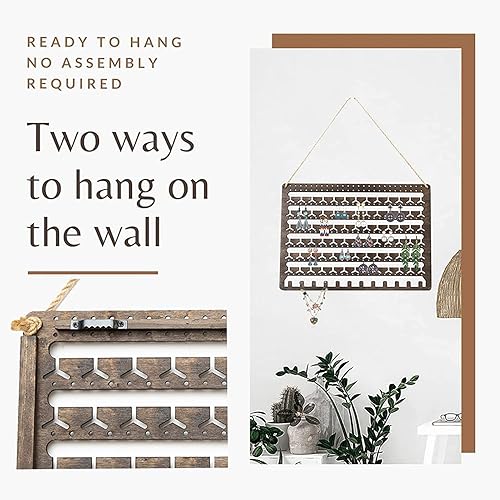 Miniatura 3 de KDAE Organizador de joyas de madera montado en la pared, organizador de joyas colgante, organizador de aretes, soporte para collares, pulseras sobre