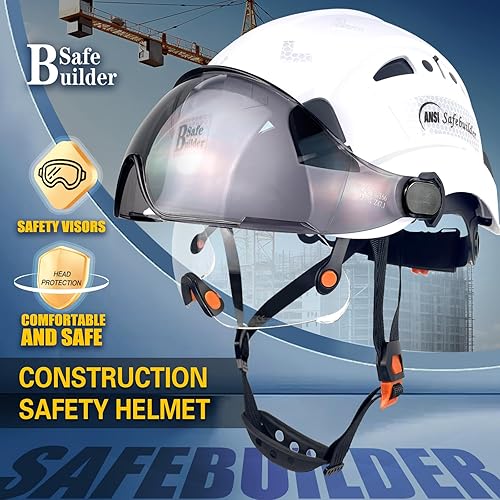 Vista 42 de Casco de seguridad industrial con visera ABS casco duro con visera ajustable Ventilación Hardhats construcción cabeza protección ANSI Z89.1 Casco
