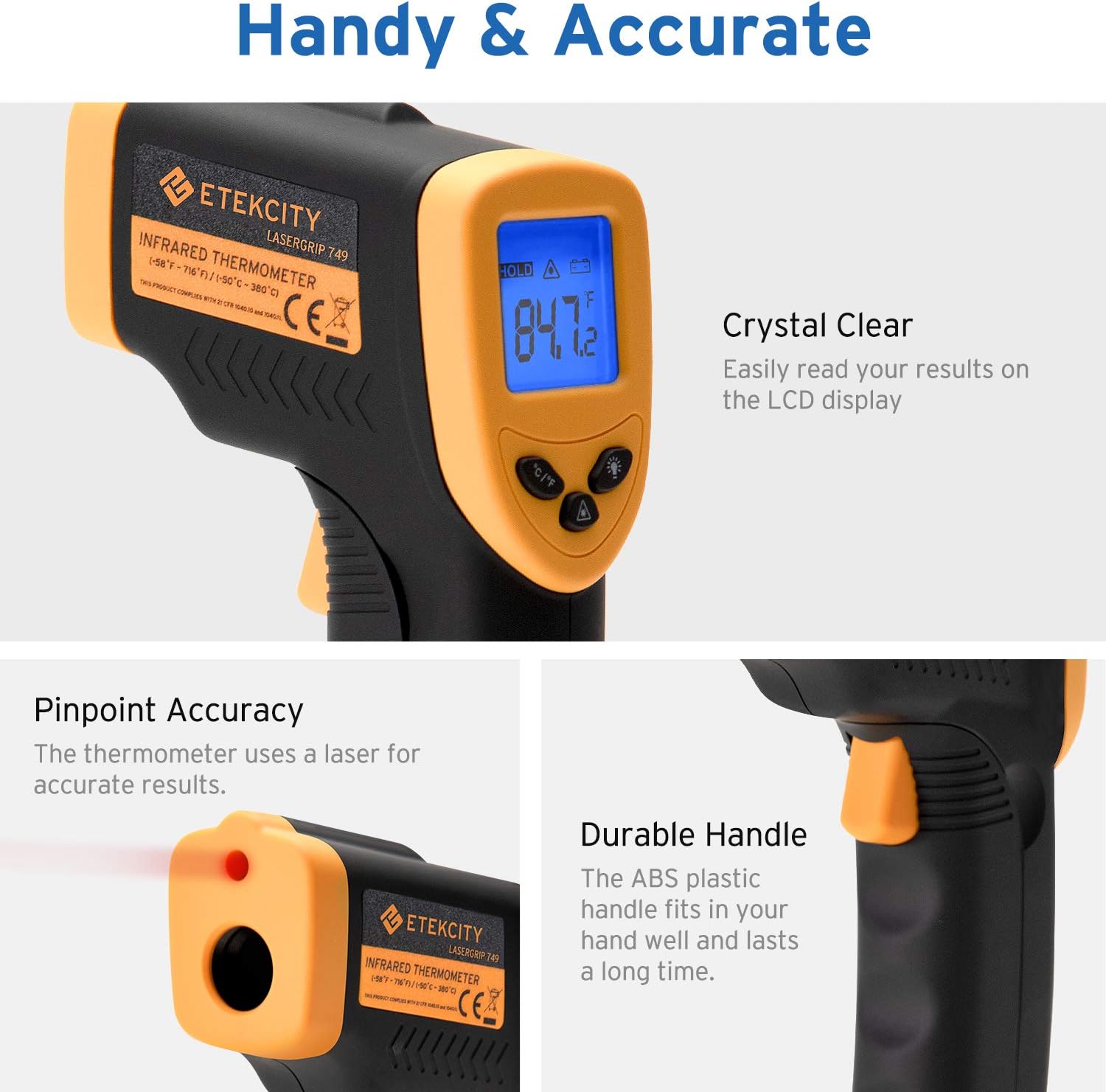 Greatest Product Etekcity Infrared Thermometer 749 (Not for Human) Temperature Gun Non-Contact Digital Lasergrip with LCD Backlit Display, -58℉ to 716℉ (-50℃ to 380℃), Black-Yellow