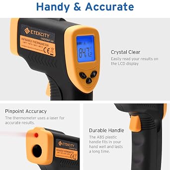 Etekcity Infrared Thermometer 749 (Not for Human) Temperature Gun Non-Contact Digital Lasergrip with LCD Backlit Display,58F to 716F (-50C to 380C), Black-Yellow