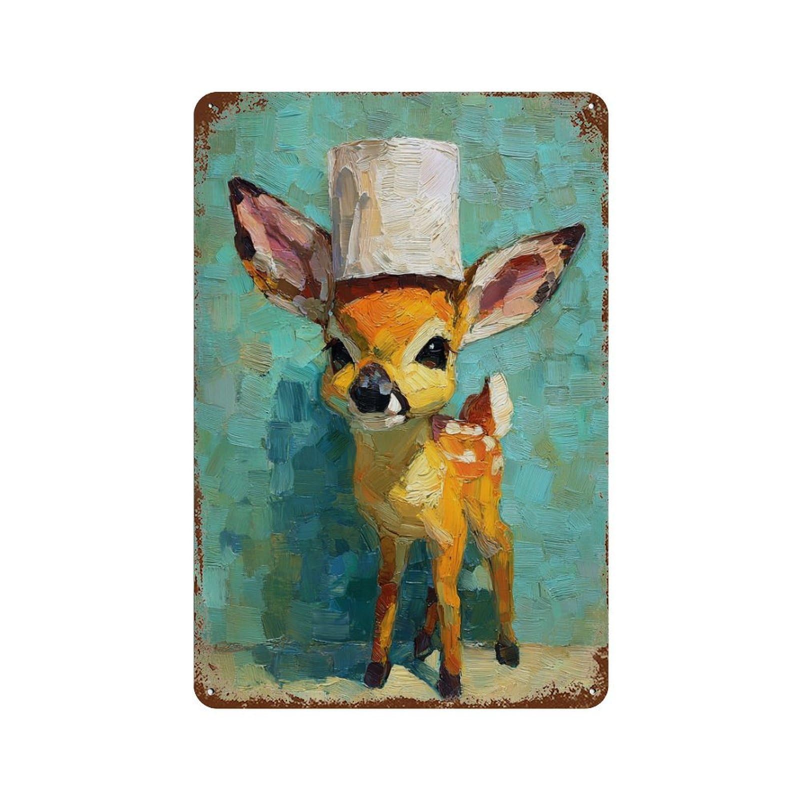 Deer Chef Hat Painting Rusty Metal Tin Sign 11.8"x7.9", for Pub, Kitchen And Man Cave Decor, Novelty Wall Decor