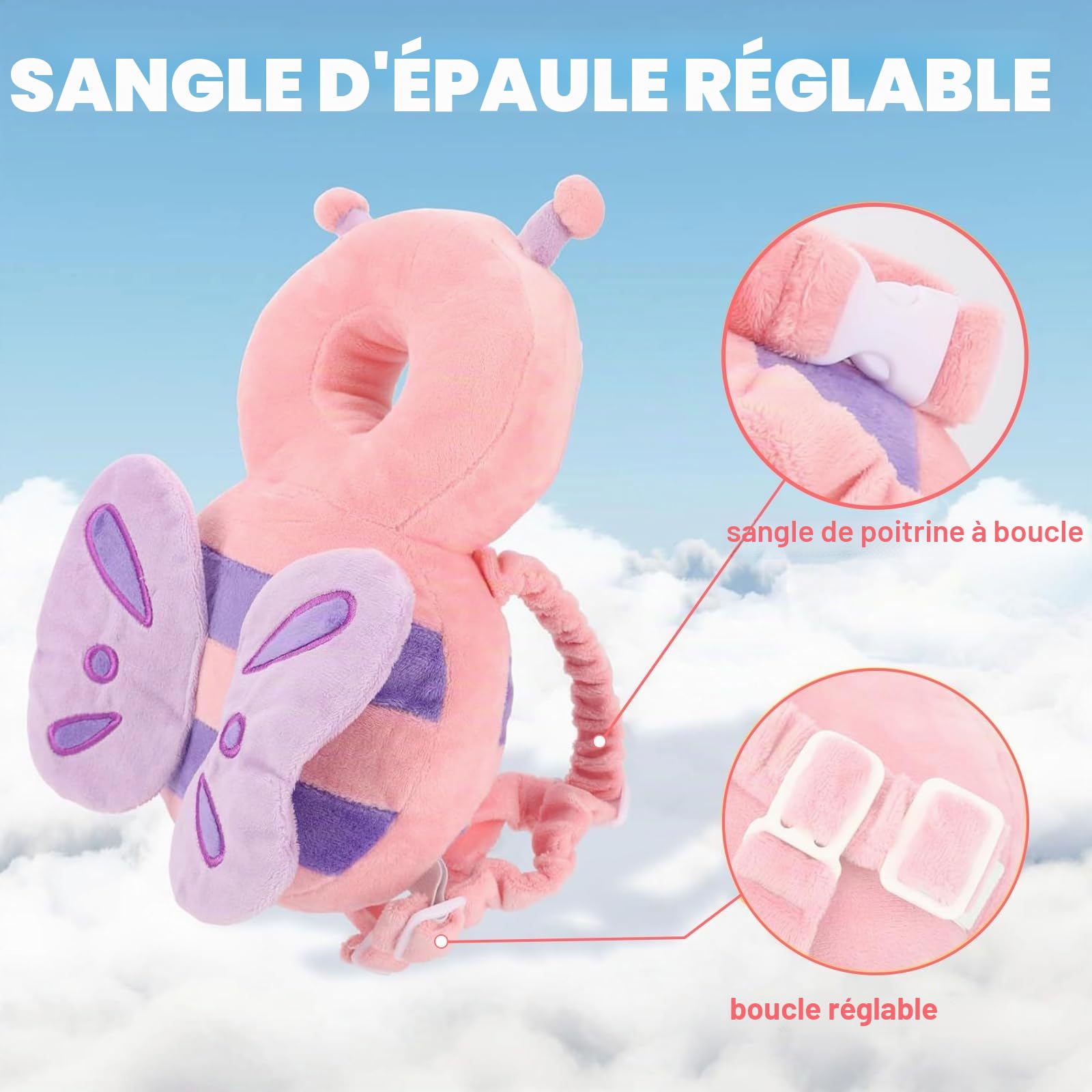 Coussin de Protection de Tête de Bébé,Protege Tete Bebe,Convient Aux Enfants Qui Apprennent à Ramper et à Marcher avec Genouillères,Réglables Coussin de Sécurité de Sac à Dos