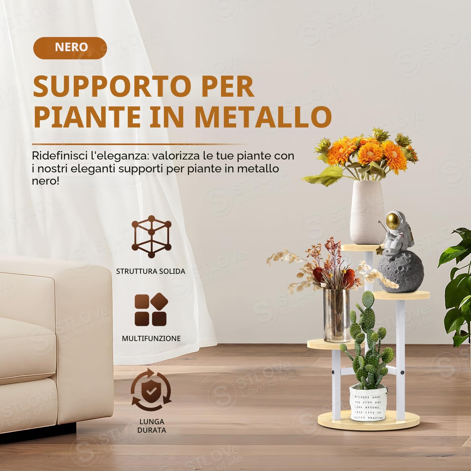 STLOVe® Porta Piante Da Interno, 3 Livelli Supporti Piante, Plant Stands Per Fioriere, Sgabello Per Pianta Rotondo, 32cm Supporto Per Vasi, Mensole All'aperto Giardino/Soggiorno (Pianta Non Inclusi)
