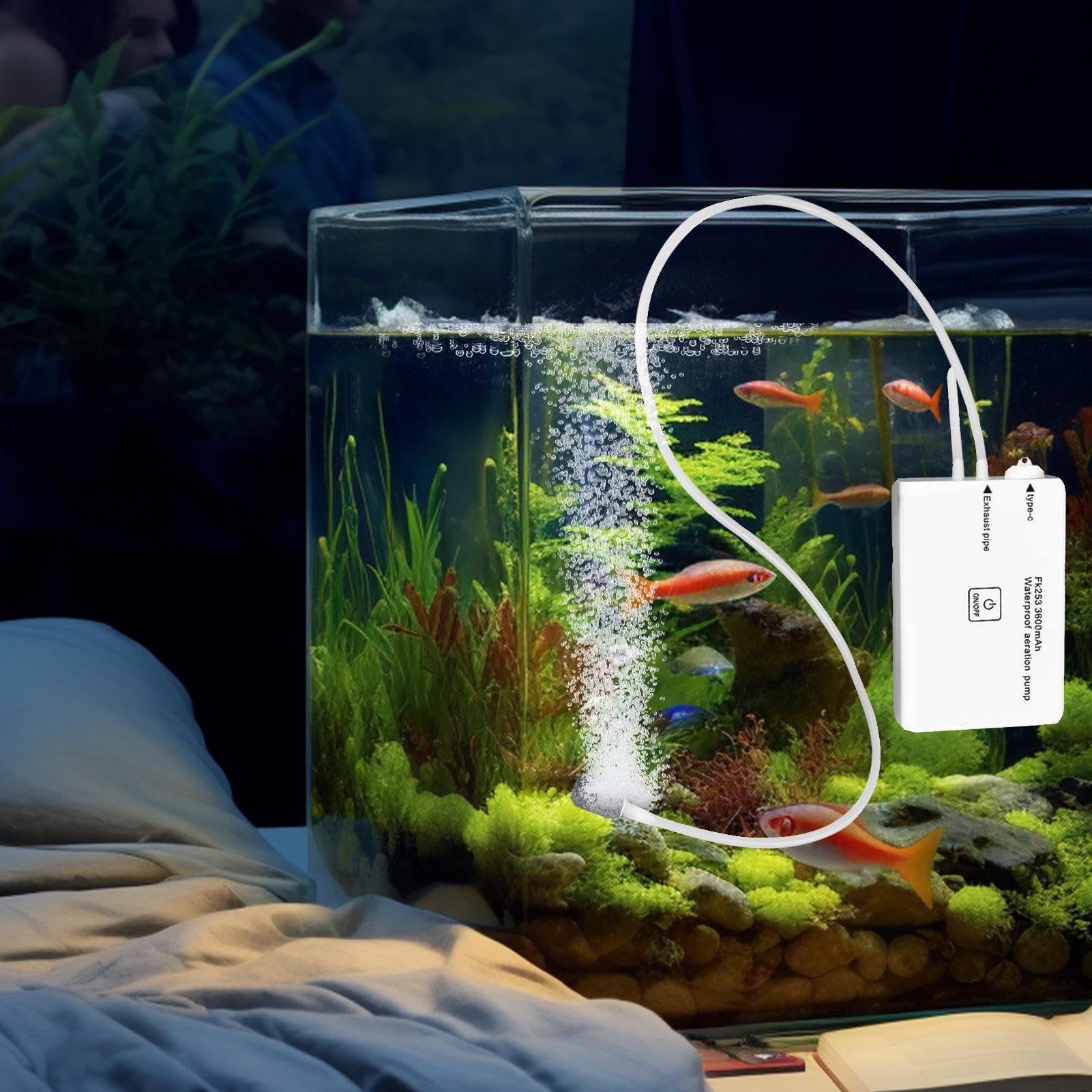 Burbujeador para Acuario Bomba de Aire para Acuario Silenciosa Ajustable | Aerador para Estanques Piscinas Plantas Hidropónicas Interior Exterior