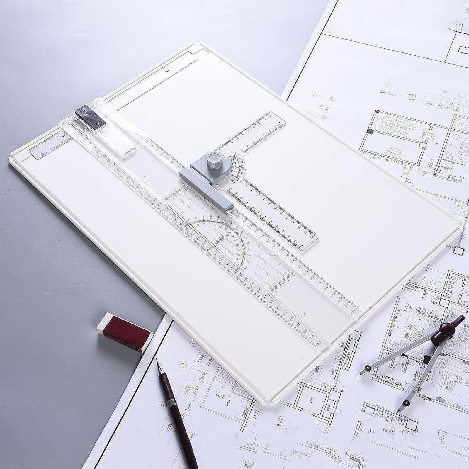 Set di tavole da disegno formato A3, tavolo da disegno metrico multifunzione con righello trasparente, movimento parallelo e angolazione regolabile, per schizzi grafici e disegni tecnici