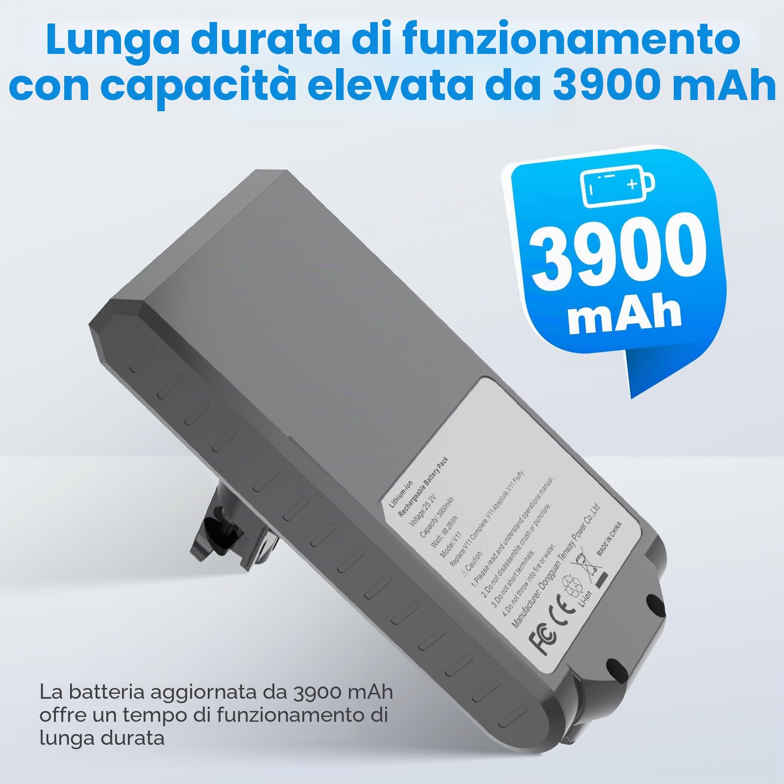 LabTEC V11 - Batería de ion de litio de repuesto para Dyson V11 (tipo atornillable), 25,2 V, 3900 mAh, batería para aspiradora inalámbrica Dyson SV14 Absolute Complete Fluffy con LED