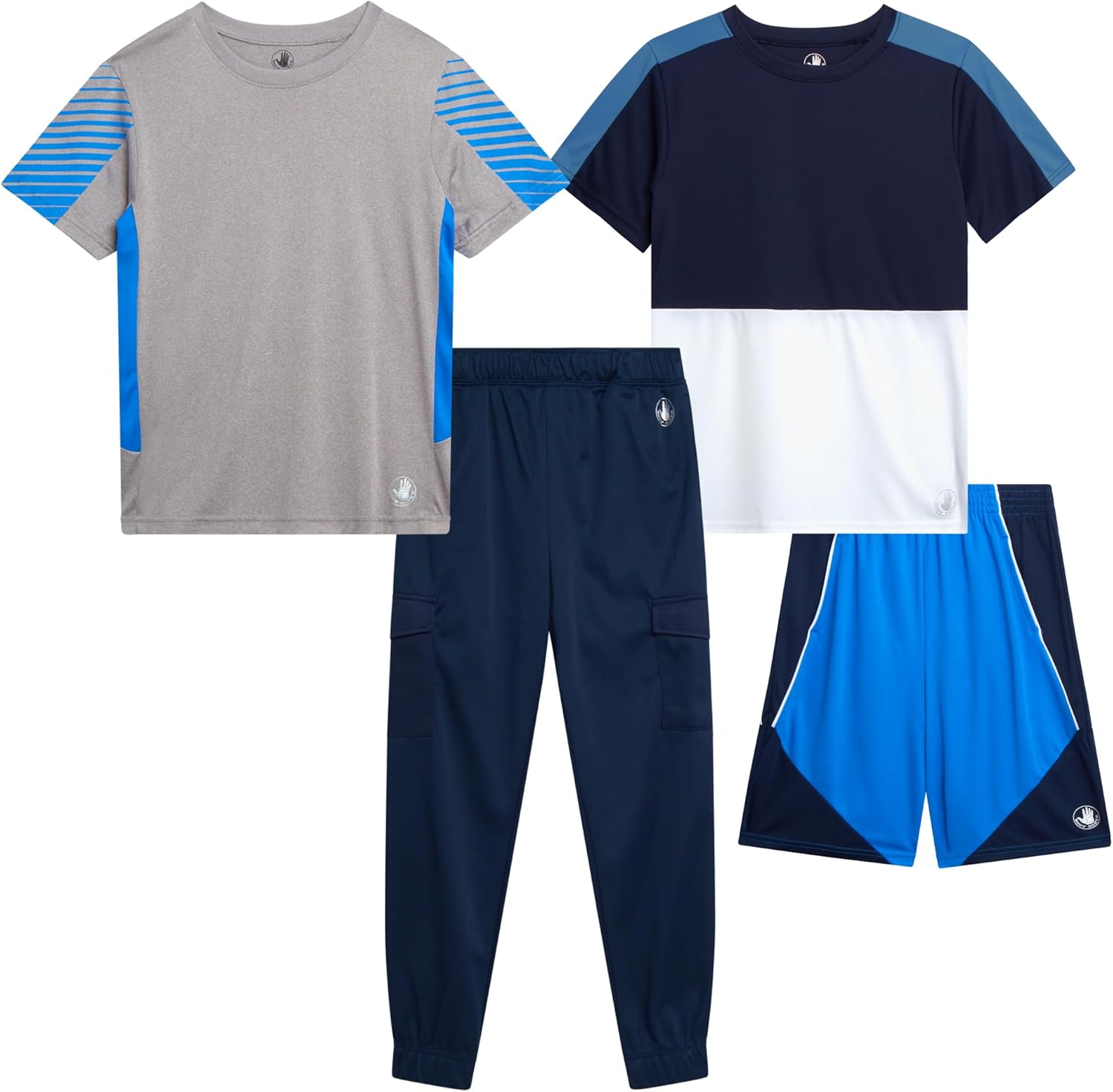 Body Glove Boys’ Active Pants Set – 4 Piece Short Sleeve T-Shirt, Tricot Jogger Pants, and Shorts – Activewear Set (4-14)