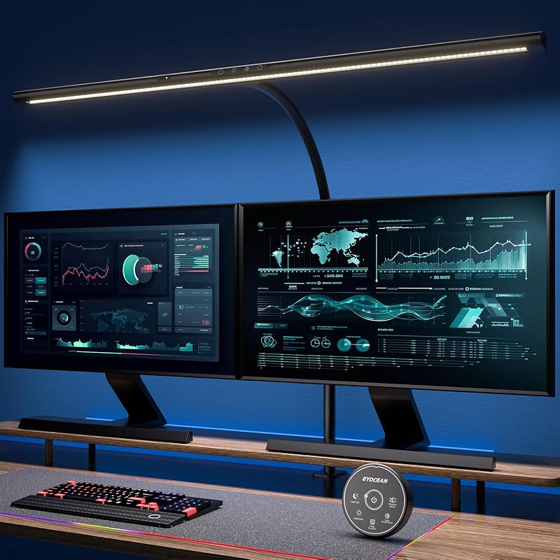 EYOCEAN LED Íróasztali Lámpa Gesztus- és Távirányítással - 24W 80cm Csíptethető Monitovilágítás, Állítható Fényerő, Szemkímélő Munkalámpa Ir