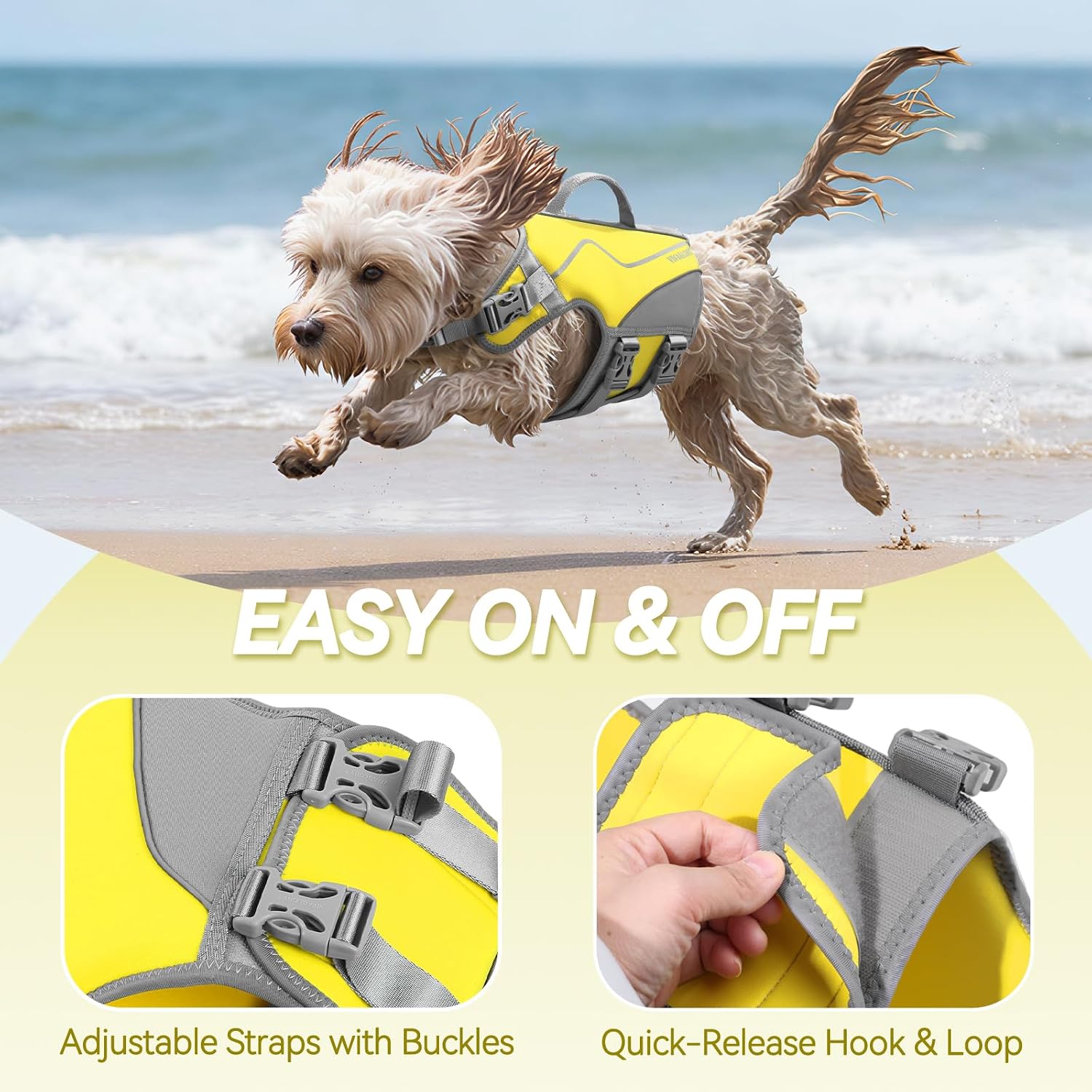  Dog Life Vest Neoprene Dog Swim Vest, XS, Alpha Yellow | High Visibility Adjustable for Doggy Cat Puppy, Lifejacket with Leash Ring & Handle for Swimming & Boating thumbnail