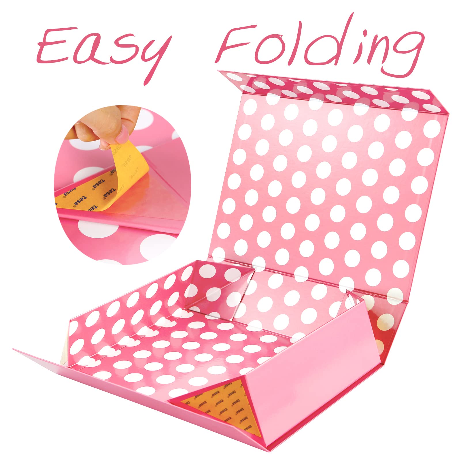 GREEN BEAN Gift Box 13x9.7x3.4 Inches, Large Pink Gift Box with Lid for Presents, Magnetic Gifts Box for Clothes, Shirt, Christmas (Glossy Metallic Pink, Dot Design Inside)
