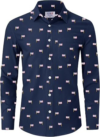 Arvilhill Mens American Flag Cotton Button Shirt Long Sleeve Patriotic ShirtsS-3XL