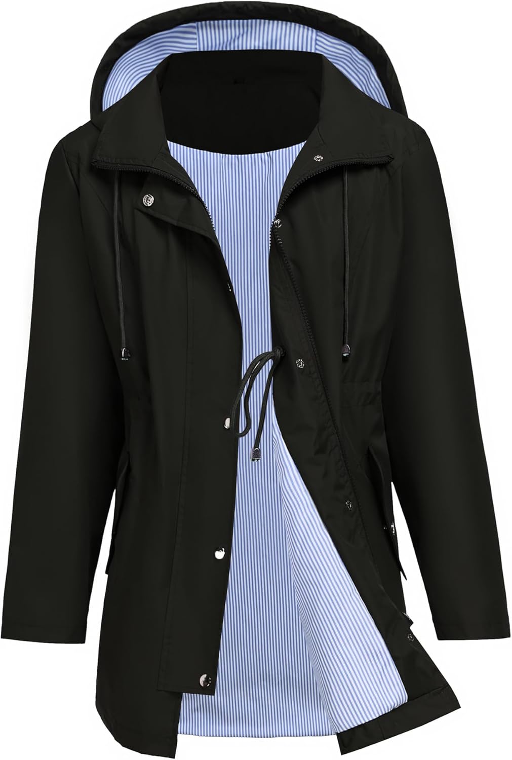 Zcfire Women Rain Jacket Waterproof Long Hooded Windbreaker Lined Lightweight Outdoor Hiking Raincoat Trench Coats S-XXL