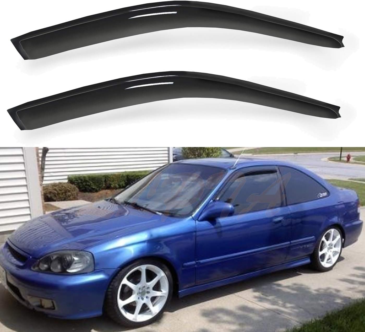 Set of 2 Compatible with 96-00 Civic 2-Door Coupe/3-Door Hatchback Front Smoke Sun/Rain Guard Outside Mount Tape-On Vent Shade Window Visors