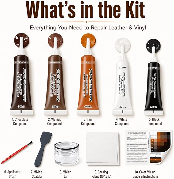 ARCSSAI ARCSSAL Brown Leather Repair Kit for Furniture, Leather Couch Repair Kit for Sofa, Jacket, Car Seats and Purse with Super Easy Instructions, Restores Any Material, Bonded, Pleather, Genuine