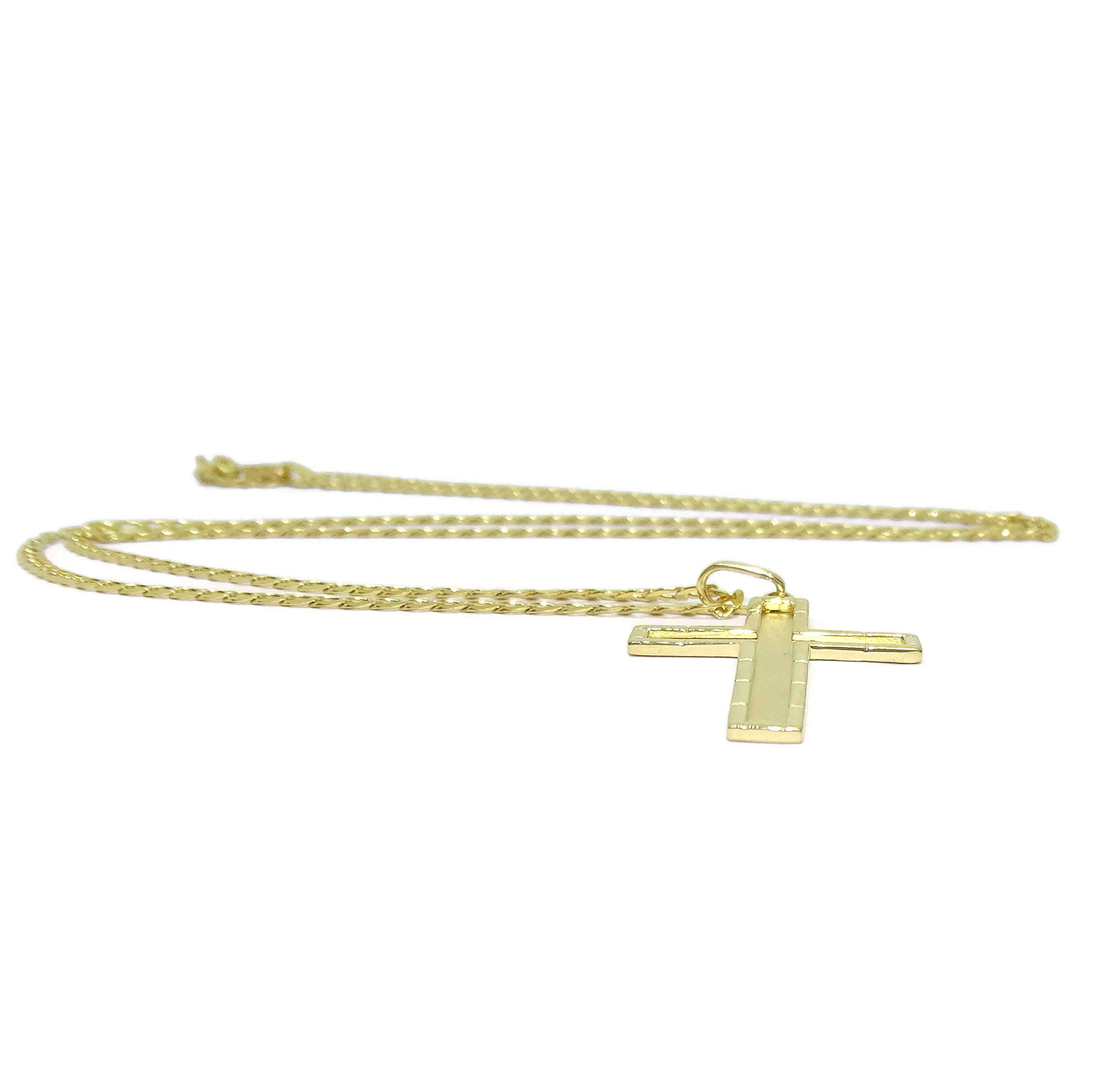 Krzyż Łaciński z 18-karatowego matowego i błyszczącego złota | Łańcuch krzyżowy i lity 18K | Naszyjnik krawężnik 60cm | biżuteria klasyczna | 8,75gr żółtego złota | religijny prezent chłopiec mężczyzna | prezent chrzest pierwsza komunia rocznica ślubu |