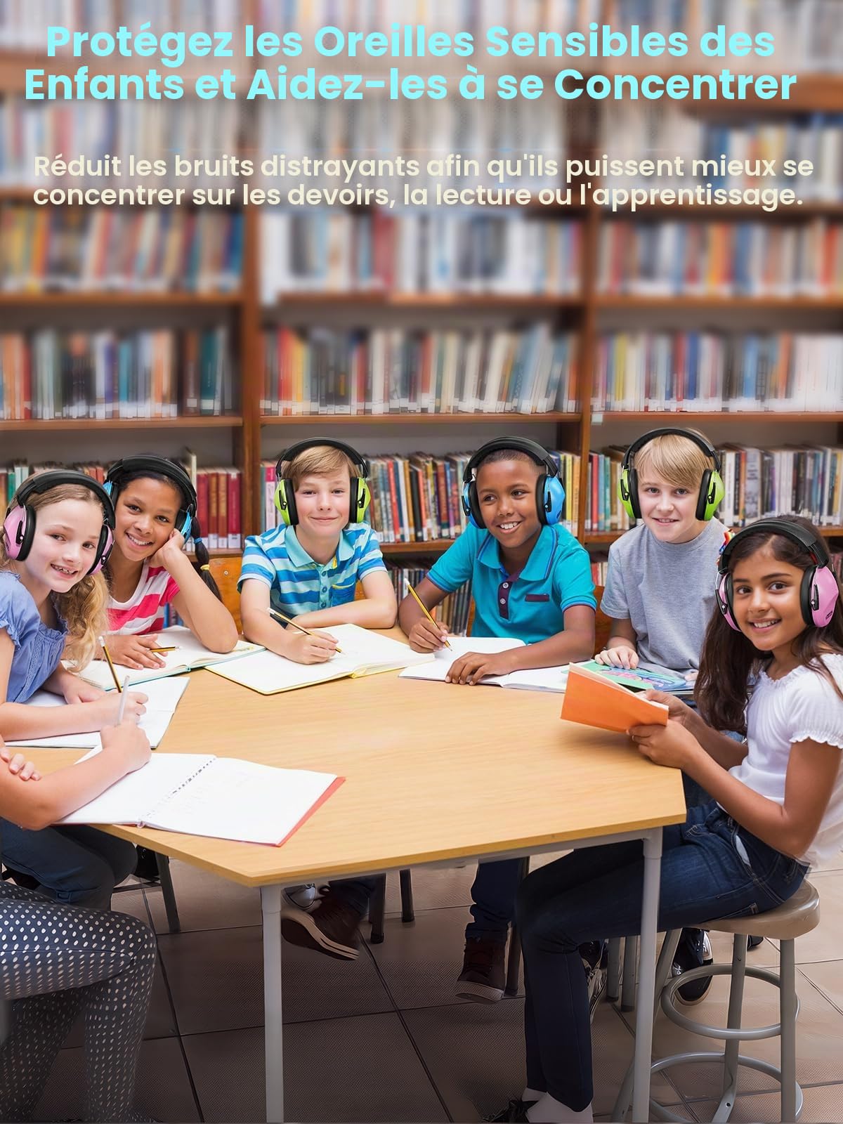 Dr.meter Protège-oreilles pour enfants, casque antibruit SNR 27,4 dB avec suppression de bruit pour enfants atteints de TSA, capteurs sensoriels, bandeau réglable, protection auditive