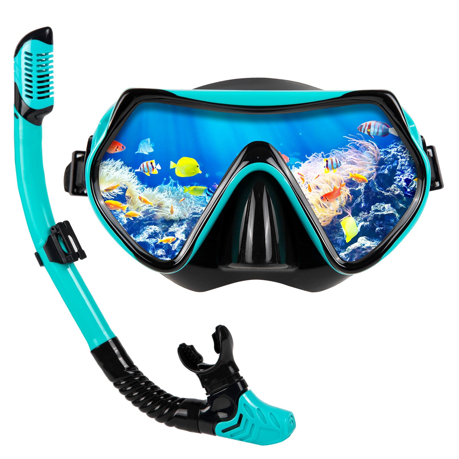 KAEFUYS Gafas de Buceo Profesional para Adulto Panorámico de 180°Vidrio Templado Gafas de Snorkel Máscara Set de Snorkel Dry Top Snorkel para Hombres Mujeres
