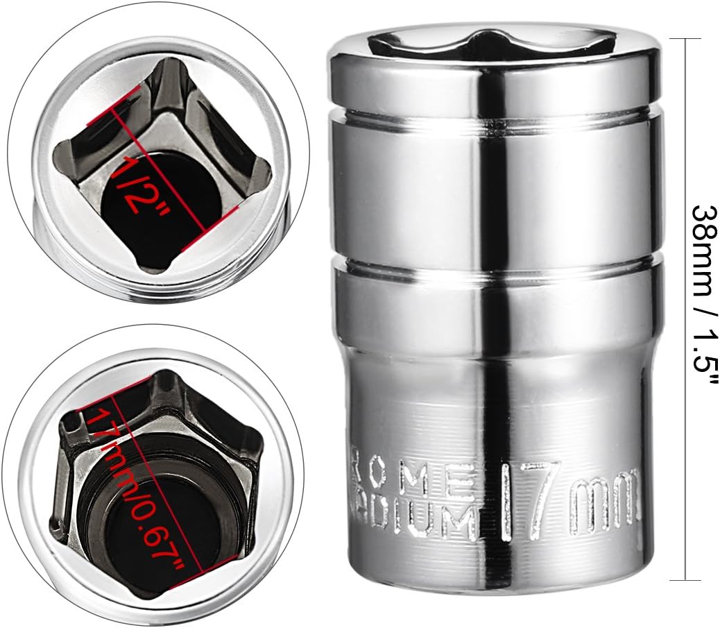 sourcing map 1/2-Inch Drive 17mm 6-Point Shallow Socket, Metric, Cr-V - Image 4