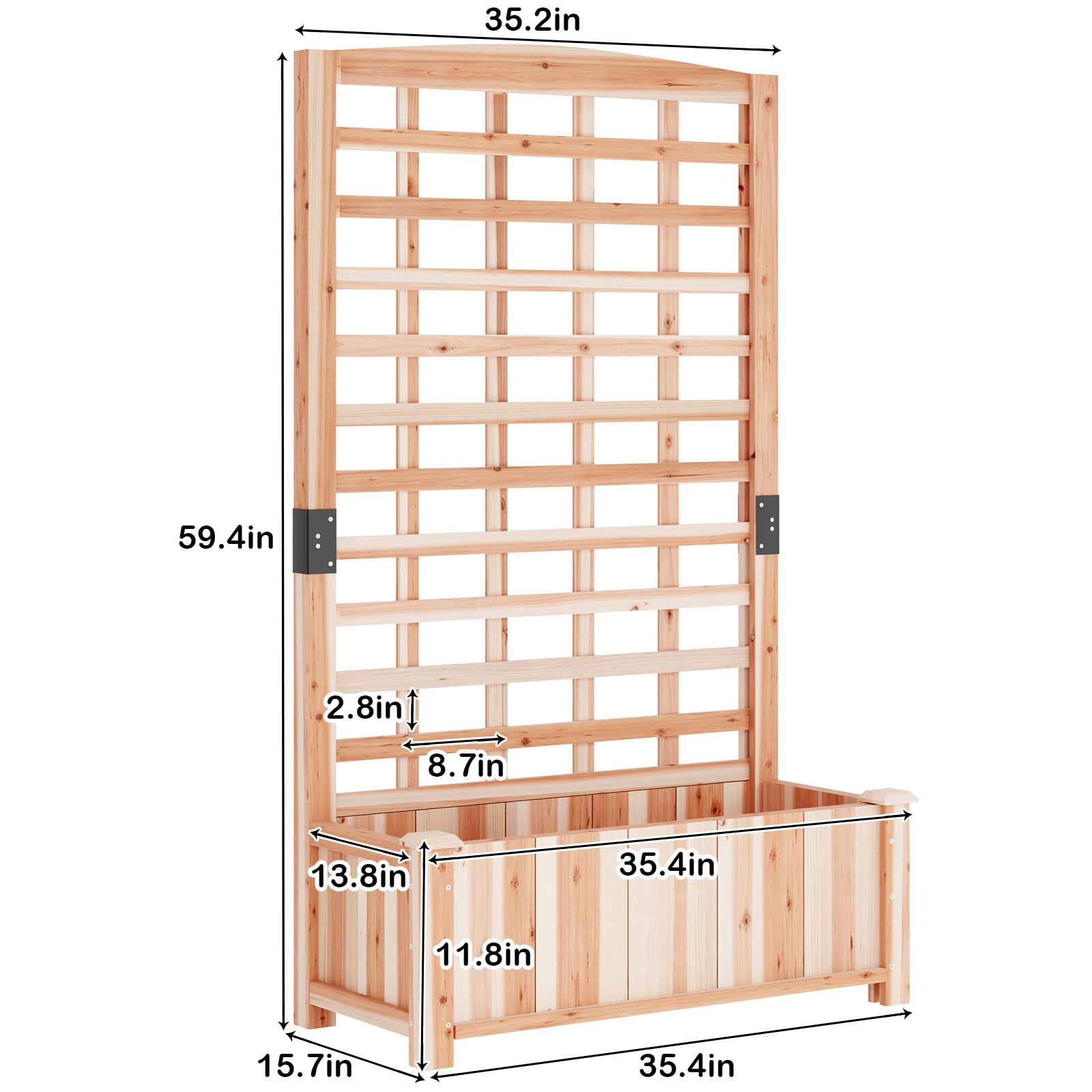 sogesfurniture BHCA-30CXDJPL06PE - Fioriera rialzata in legno con traliccio, 90 x 40 x 150 cm, fioriera rialzata autoportante per verdure, erbe, fiori, frutta