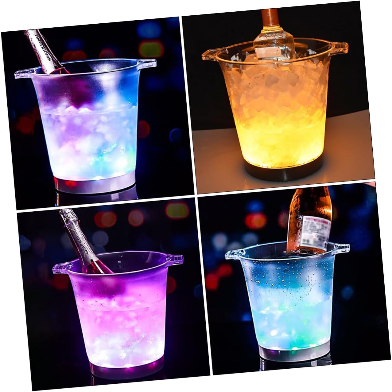 LED Ice Bucket with Double Handles, Luminous Beer Cooling Bucket for Bar and Party Use, Frosted Battery-powered Wine and Beer Chiller Cooler
