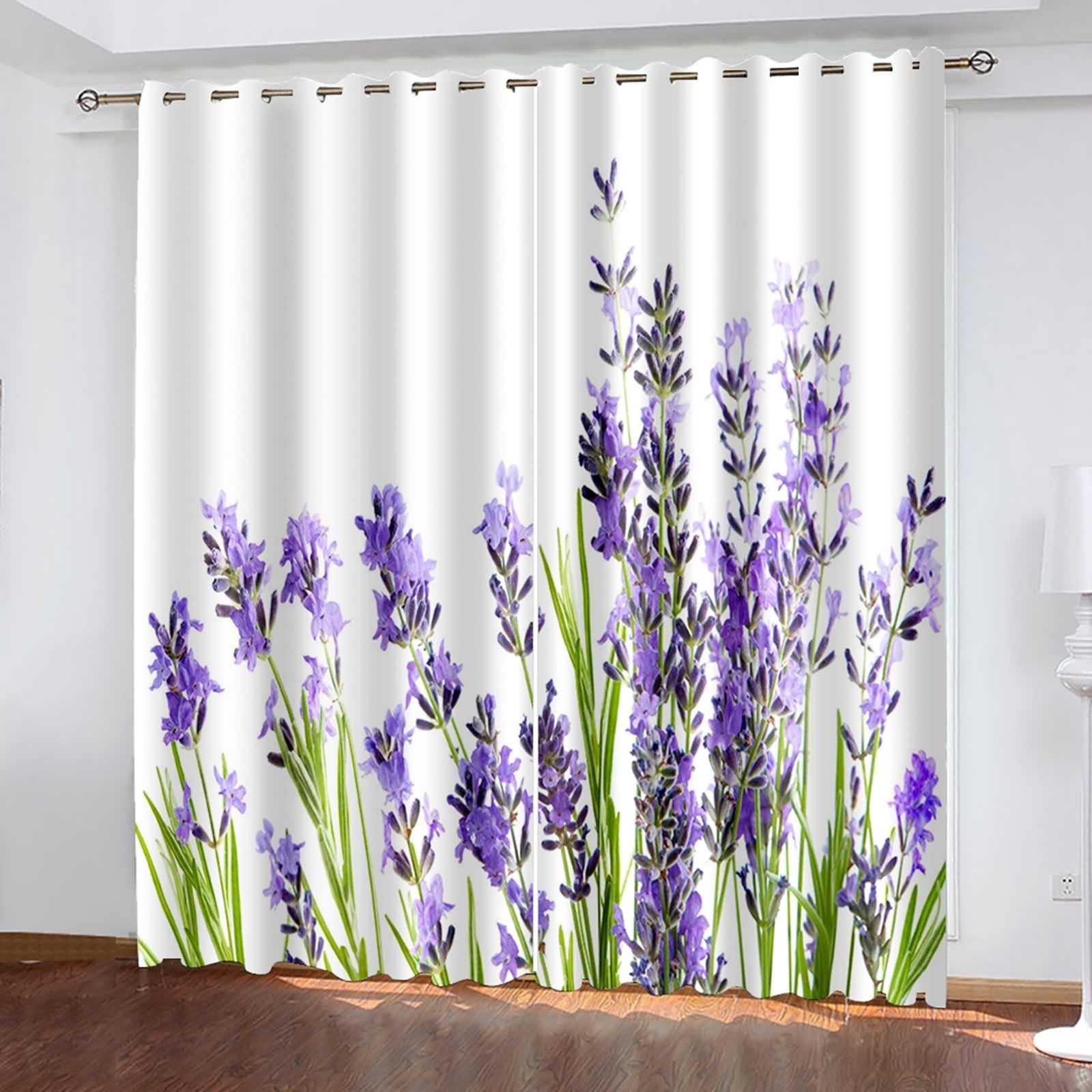 Tende per soggiorno moderne, in poliestere, colore viola, verde, lavanda, set da 2 pezzi, 96 x 214 cm (larghezza x altezza x profondità)