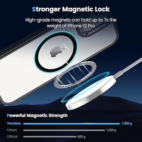 Miniatura 3 de Temdan Magnetic Case for iPhone 12 Case & iPhone 12 Pro Case Clear,Compatible with Magsafe 12 FT Shockproof 2 Pcs Glass Screen Protector Not