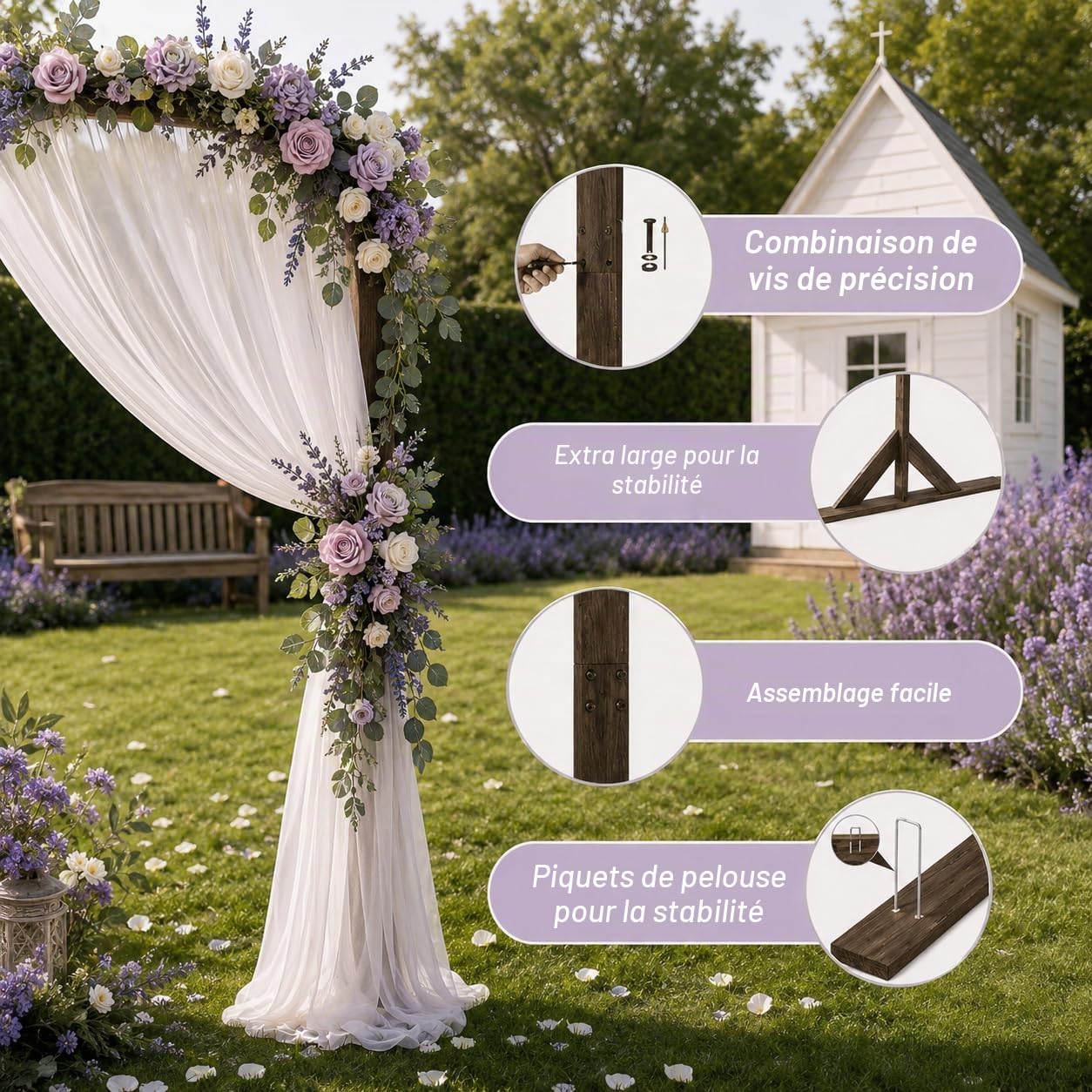 PlusFive Arche de mariage en bois de 2,1 m - Grand support de fond pour arche de ballons - Arche de mariage en bois - Arche de mariage - Arche de mariage - Pour mariage, demande en mariage