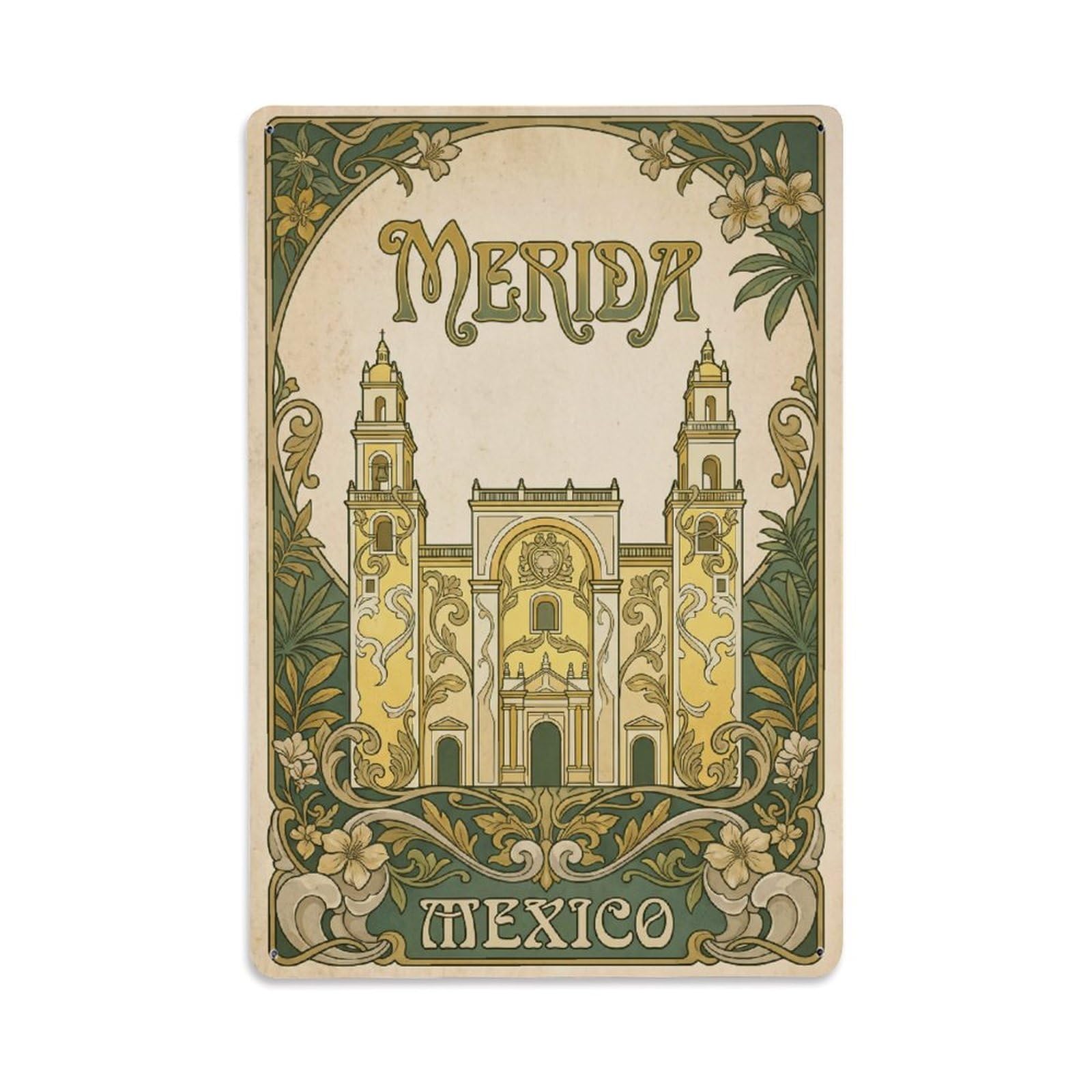 Xanthor Style Retro Mexico Merida Travel Metal Tin Sign