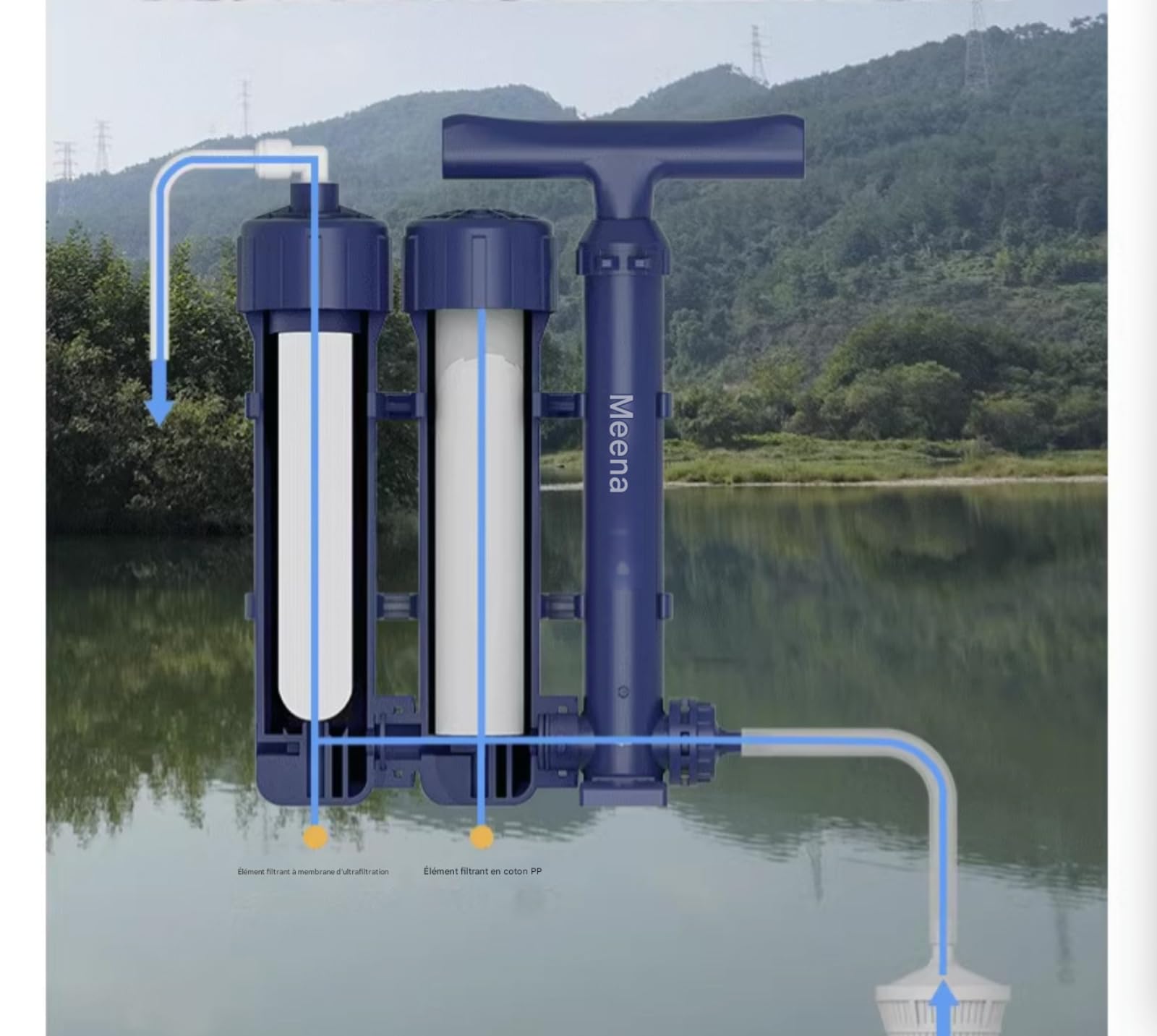 Purificador de agua portátil, a presión para una persona, doble filtración, agua potable al aire libre, altura de succión de 2 metros, gran capacidad, filtro de impurezas y aguas residuales, 1 unido