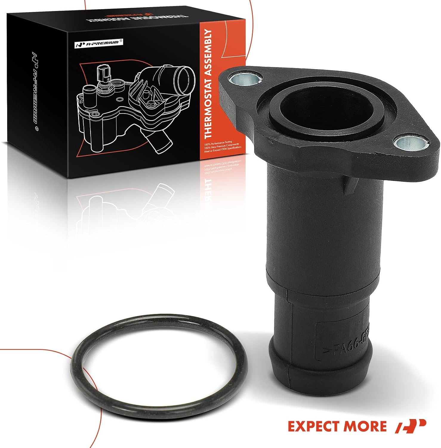 A-Premium Engine Coolant Thermostat Housing Water Outlet [with Seal] Compatible with Volkswagen - Jetta/Golf 1989-1989 1.8L, Jetta/Golf 1990-1992 2.0L, Passat 1990-1993 2.0L - Rear Side