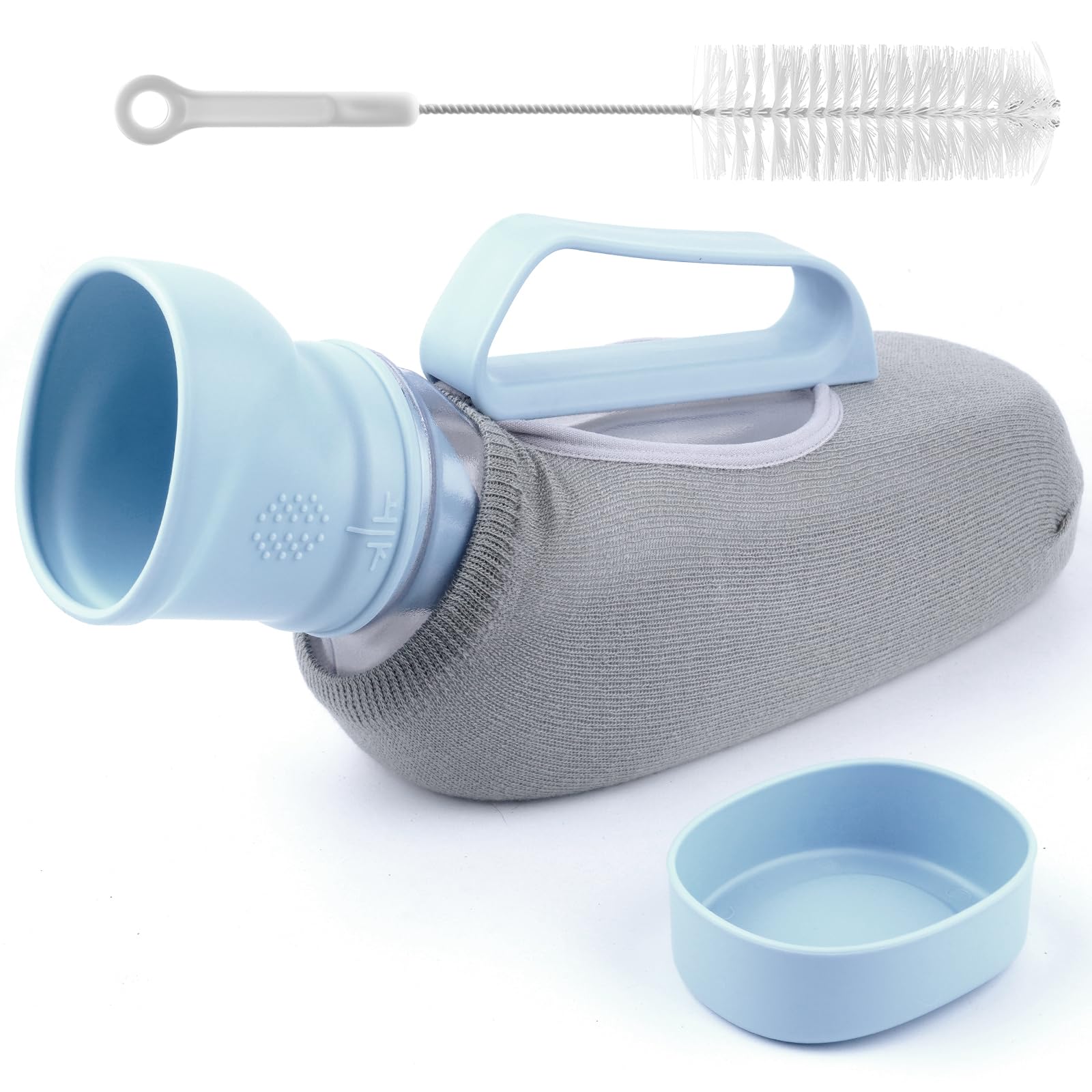 Urinal for Men - 40oz/1200ml Large Capacity Leakproof Pee Bottle with Knitted Sleeve & Cleaning Brush, Portable Travel Urinals for Men