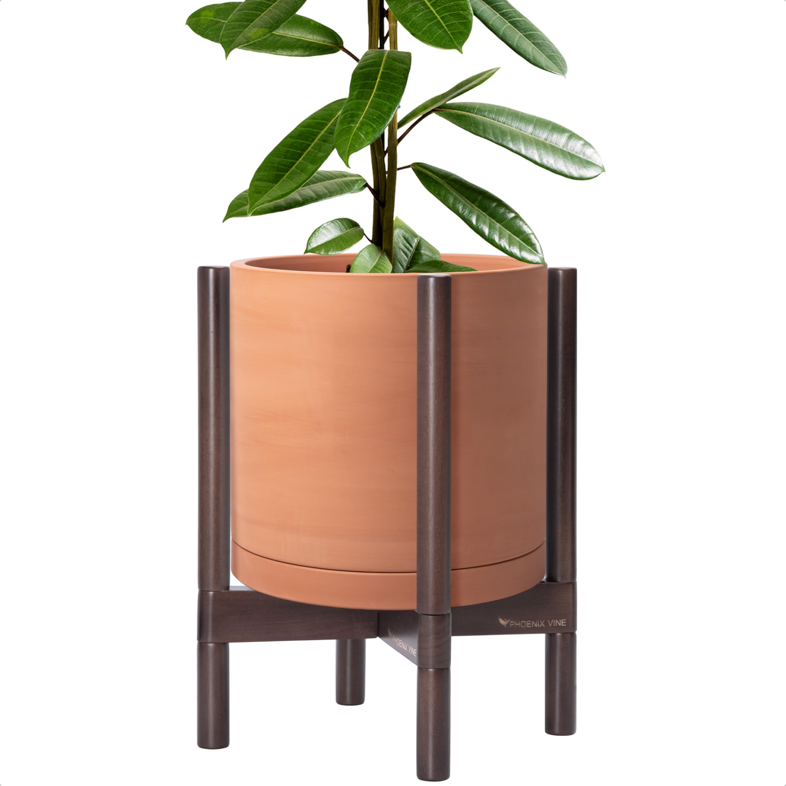 D'vine Dev Terracotta Planter with Walnut Color Stand