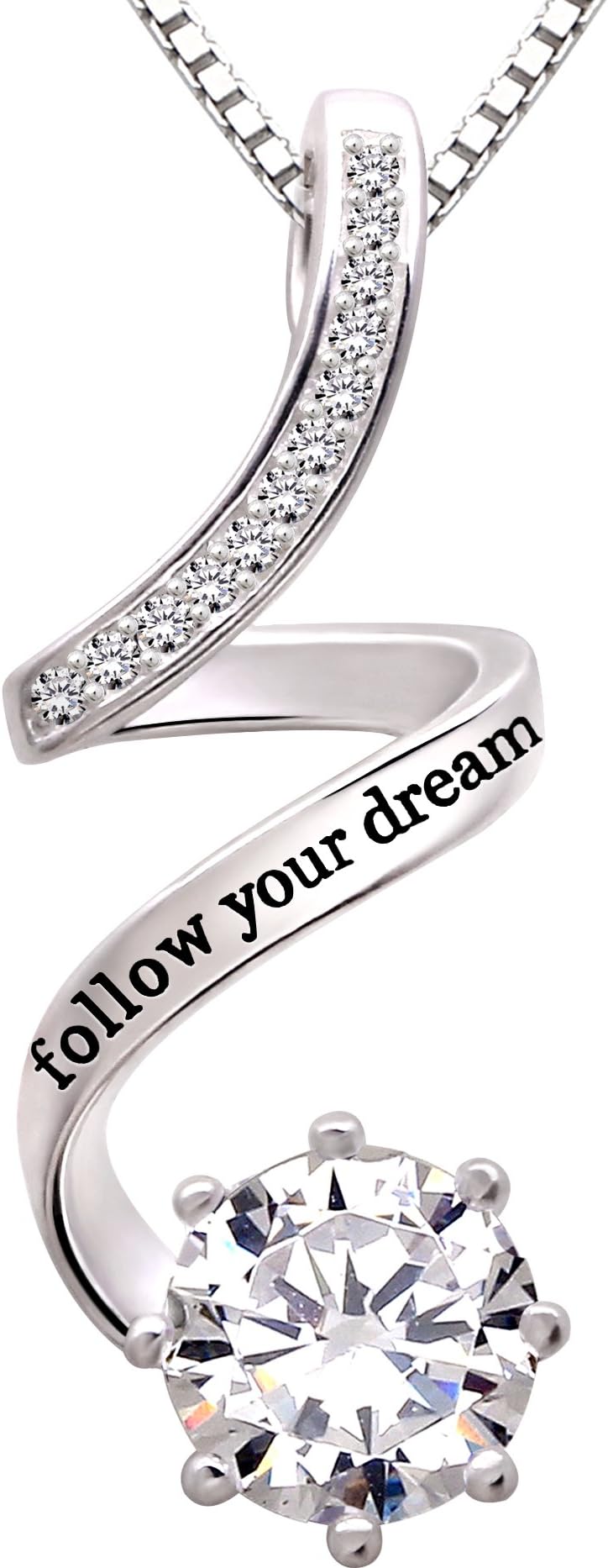 ALOVJewelry Sterling Silver “follow your dream” Cubic Zirconia Pendant Necklace