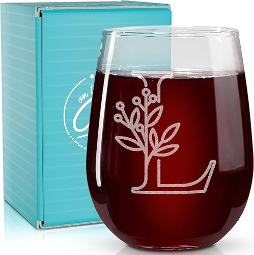 On The Rox Drinks Regalos con monograma para mujeres y hombres Letra A-Z inicial grabada monograma copa de vino sin tallo, regalo de vino