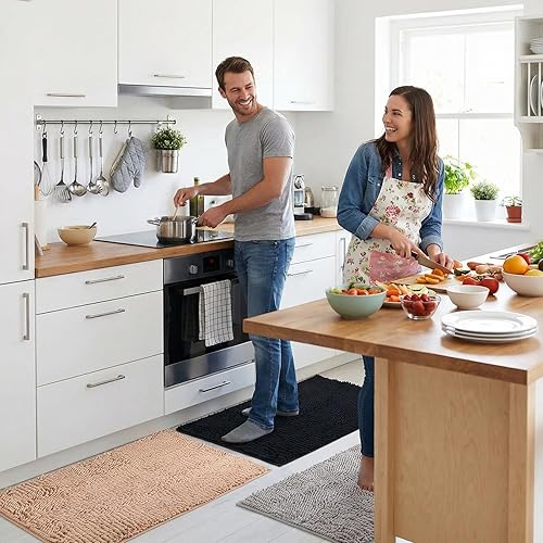 Miniatura 2 de Juego de 6 alfombras de baño de felpilla antideslizantes, alfombras de baño de felpa suave, absorbentes, juego de alfombras de baño peludas