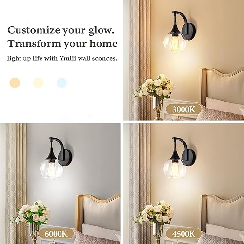 Miniatura 6 de Lámpara de pared negra, moderna lámpara de tocador con pantalla de vidrio transparente de 4.9 pulgadas, luces de pared de granja para sala de estar,