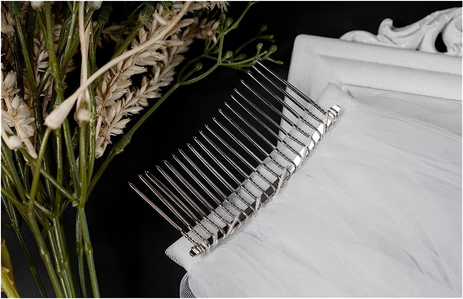 Hochzeitszubehör Schleier, Spitzen-Hochzeitsschlei Kurzer Brautschleier aus Tüll mit Kamm und Perlenkante, zweilagig, 45 cm, schulterlang, Hochzeitsaccessoires, Hochzeitsschleier
