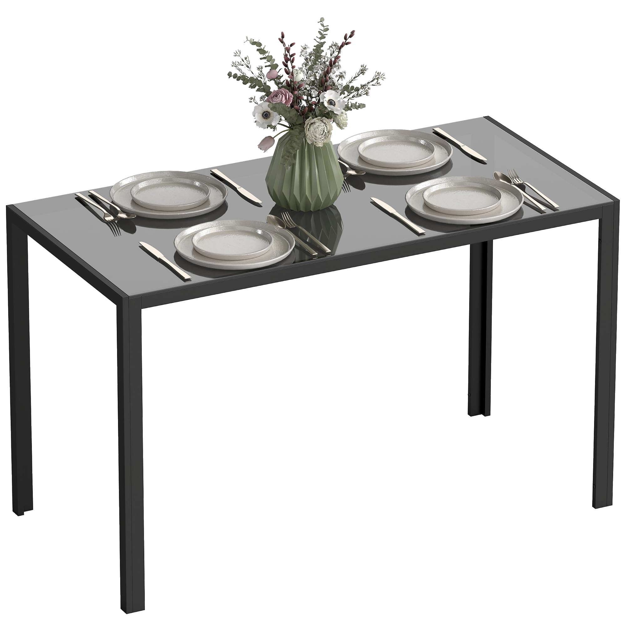 HOMCOM 120cm Dining Table Rectangle 4 Seater Kitchen Table Black โ image 1